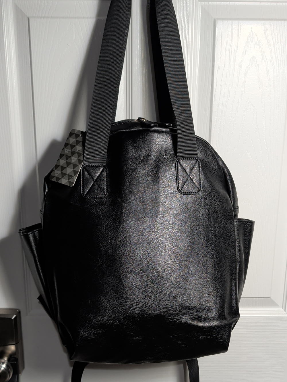 Men's Black Faux Leather Tote Backpack - Unbranded